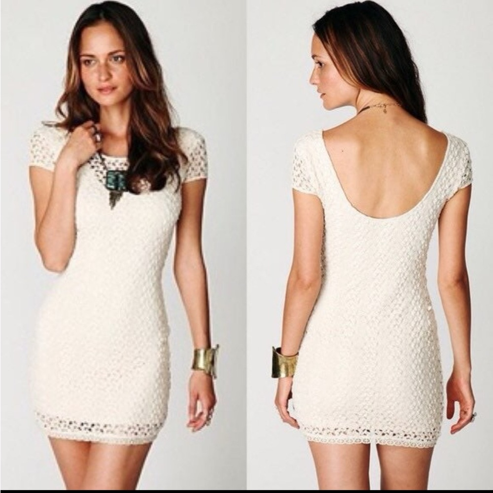 Free People Cream Crochet Mini Dress XS